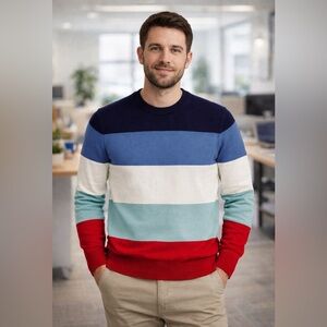 J. Crew Men's Size L Heritage 100% Cotton Striped Crewneck Sweater